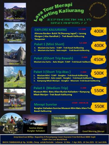 Harga Sewa Jeep Lava Tour Merapi Kaliurang